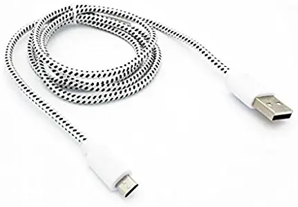 White Braided 10ft Long USB Cable Rapid Charger Sync Wire Micro-USB Data Sync Cord Supports Fast Charging for MetroPCS LG G Stylo - MetroPCS LG K10 - MetroPCS LG K7 - MetroPCS LG Leon