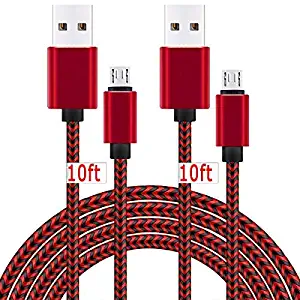 2Pack 10ft Long Micro USB Android Charger Cable Fast Quick Charging for Kindle Fire HD HDX Tablets 7 8 10, Xbox One S/X/Elite, Playstation 4 Dualshock 4, PS4 Pro/Slim, Samsung S7/S6/J7/J3, Note 5/4