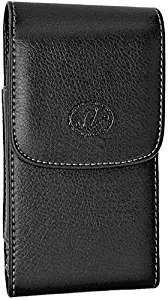 Wonderfly Vertical Holster for LG X Power or Xpower, a Large Leather Carrying Case with Belt Clip, Fits The Phone with OtterBox Communter, Lifeproof, Dual Layer or Other Thick Case