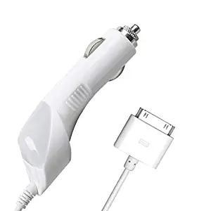 Insten Car Charger 30-pin Compatible with Apple iPhone 4 4s 3gs / iPod/iPad (MFI-AP21CHAGCAR08), White