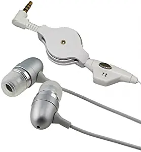 Retractable Headset Hands-free Earphones w Mic Dual Metal Earbuds Headphones In-Ear Wired [3.5mm] [Silver] for Straight Talk LG Premier LTE - Straight Talk LG Rebel LTE - Straight Talk LG Sunrise