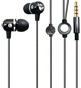 Hi-Fi Sound Earbuds Hands-Free Earphones w Mic Sleek Metal Headphones Headset Wired 3.5mm Black Compatible with LG G6, G7 G8 V35 V40 V50 ThinQ K7 K8 K10 K20 K30