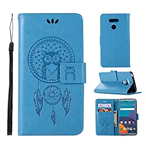 Case for LG G6, Abtory Owl Campanula Embossing Flip PU Leather Fold Wallet Pouch Stand Magnetic Protective Phone Case Cover for LG G6 Blue