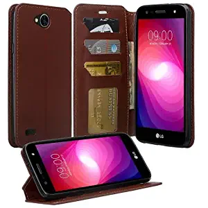 LG X Power 2 Case, LG Fiesta LTE Case, K10 Power Case, LS7 Case, SOGA [Pocketbook Series] Leather Folio Flip Wallet Case for LG X Charge - Luxury Brown