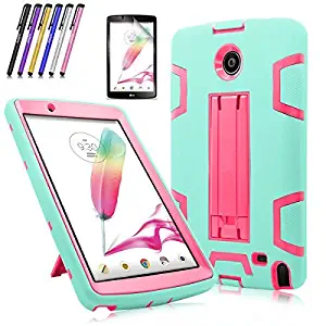 Cherrry Shock Proof [Impact Resistant] [Kids Friendly] Case Build in Kickstand for LG G Pad F 8.0 / LG GPad II 2 8.0 Inch Tablet Case +Screen Protector Film and Stylus Pen (Green+Pink)