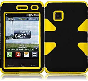 Importer520 Dynamic Hybrid Tuff Hard Case Snap On Phone Silicone Cover Case for LG 840G LG840G TracFone, StraightTalk, Net (Black/Yellow)