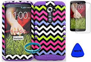 Wireless Fones TM Slim Fit Hybrid Dual Layer Barbie Chevron Case Cover for LG G2 VS980 (Verizon) (2013) on Purple Skin With Screen Protector,Pry Tool and Wristband.