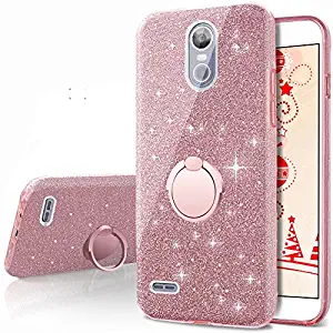 LG Stylo 3 Case,LG Stylo 3 Plus Case, Silverback Girls Bling Glitter Sparkle Cute Case with 360 Rotating Ring Stand, Soft TPU Outer Cover + Hard PC Inner Shell Skin for LG Stylus 3 / LS777 -Rose Gold