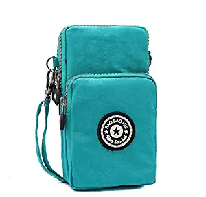 Zip Canvas Fabric Cellphone Mini Crossbody Bag Wrist Carrying Pouch Wallet Purse for Samsung Galaxy S10 / S10e / S10 Plus/LG G8 ThinQ/LG V50 ThinQ/Motorola Moto G7 / G7 Plus / G7 Play (Aqua)