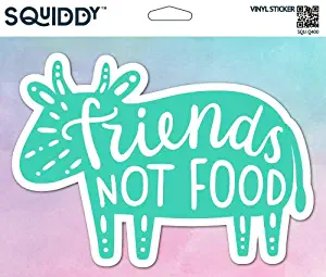 Squiddy Friends Not Food Vegetarian Vegan Cow - Vinyl Sticker Decal for Phone, Laptop, Water Bottle (3" Wide)