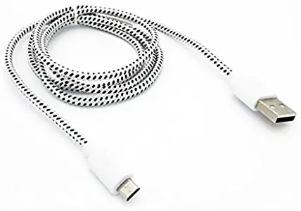 White Braided 10ft Long USB Cable Rapid Charger Sync Wire Micro-USB Data Sync Cord Supports Fast Charging for MetroPCS LG Aristo - MetroPCS LG G Stylo - MetroPCS LG K10 - MetroPCS LG K7