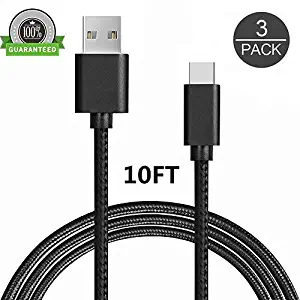 USB Type C Cable, Assure Nylon Braided Long Cord-USB Data Charge Charging Cable for ZTE Zmax Pro Z981/Samsung Galaxy S8,S8 Plus/Google Pixel/Pixel XL, Nexus 6p/5X,LG G5 and More (Black 333)