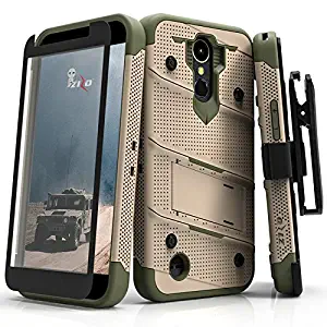 Zizo Bolt Series compatilbe with LG K20 Plus Case Military Grade Drop Tested with Tempered Glass Screen Protector Holster LG Harmony TAN CAMO Green
