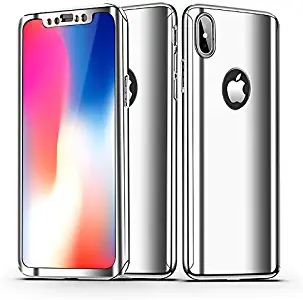 iPhone X Case, AUSURE Ultra Slim Luxury Electroplate 360 Degree Full Body Protection Mirror with Soft Premium Screen Protector Film Hard PC Full Coverage Case for Apple iPhone X (Silver)