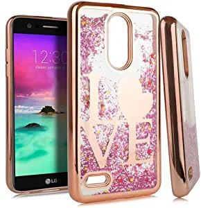 Chrome Motion Liquid Quicksand Glitter Case Cover with Image for LG K30 X410 / Premier Pro LTE / K10 (2018) / MS425 Phone (Rose Gold Love)
