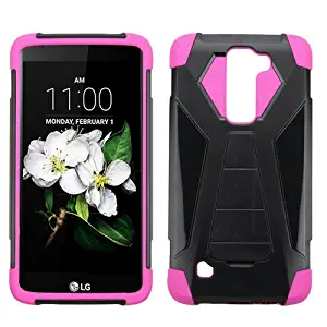 LG K7 Case, LG Tribute 5 Case, LG K7 Kickstand Case, LG Tribute 5 Kickstand Case by iViva For Hybrid Rugged Dual Layer with Kickstand Stealth Case Phone Cover (Stealth Hot Pink)