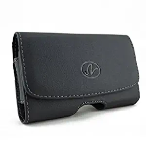Black Leather Phone Case Cover Pouch Belt Clip Loops for Tracfone LG 306G - Tracfone LG 800G - Tracfone LG 840G