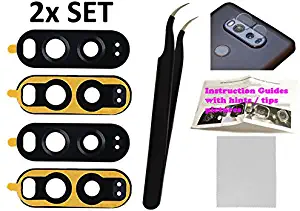 2X Back Rear Camera Glass Lens Cover Replacement Repair + Tool + Guide with Tips + Adhesives Preinstalled + Tempered Glass + Clean Cloth for LG V20 F800L H910 H918 LS997 US996 VS995 H990 All Carriers