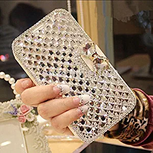 for LG X Venture/LG X Calibur/LG LV9 Wallet case,Bling Diamond Bowknot Shiny Crystal Rhinestone Purse PU Leather Card Slot Pouch Flip Cover Kickstand Case for Girl Woman Lady (Clear)