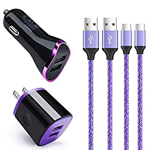 Type C Car Charger, Wall Charger Plug+6ft USB C Cable Fast Charging Cord Compatible for Samsung S10 S10E S9 A20 A50 A80,LG Stylo 5 4 V50 V40 V35 V30S V30 V20 G8S G8 G7 ThinQ G6,OnePlus 7 Pro 6T 5T 3 2