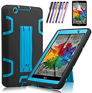 Cherrry Shock Proof [Impact Resistant] [Corner Protection] Case Build in Kickstand for LG G Pad X 8.0 / LG GPad III 3 8.0 Inch Tablet Case +Screen Protector Film and Stylus Pen (Black/Blue)