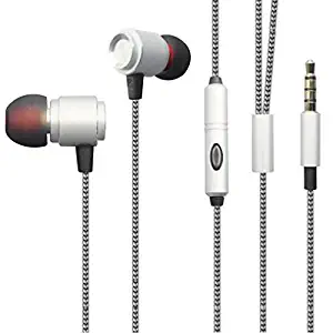 Hi-Fi Sound Earbuds Handsfree Earphones Mic Metal Headphones Headset In-Ear Wired 3.5mm [Silver] compatible with LG V20, V35, V40, G6, G7 ThinQ