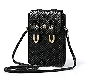 Premium Women Girl's Faux Leather Crossbody Bag Wallet Purse Cellphone Pouch w/ Shoulder Strap for LG G5 / LG V20 / LG G Stylo 2 Plus / BLU R1 / Studio 5.5 / HTC 10 (Black)