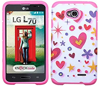Insten Heart Graffiti Dual Layer Hybrid Rubberized Hard PC/Silicone Case Cover Compatible with LG Optimus Exceed 2 VS450PP Verizon/Optimus L70 MS323/Realm LS620, Hot Pink/White