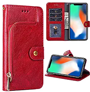 LG X Charge Case,LG Fiesta LTE Case, Accgoal [Wrist Strap] Luxury PU Leather Wallet Flip Protective Case Cover with Card Slots and Stand for LG X Charge,LG Fiesta LTE (Red)