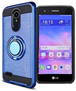 LG Rebel 4 Case, LG (Rebel 4) 4G LTE Case, AT&T Prepaid LG Phoenix 4 Case, Phone Case for Straight Talk LG Rebel 4 Prepaid Smartphone, Metal Texture Design Ring Stand Case (Blue)