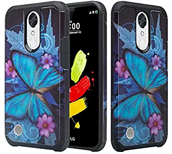 LG K20 V Case, LG K20 Plus Case, LG Harmony Case, LG V5 Case, LG Grace Case, LG K10 2017 [Dual Layer] Drop Protection Hybrid Silicone Protective Case Cover for LG K20 Plus/LG K20 V - Blue Butterfly