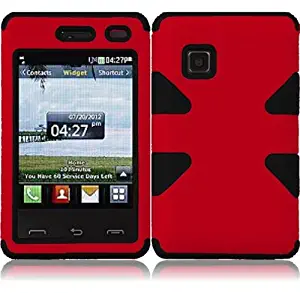 Importer520 Dynamic Hybrid Tuff Hard Case Snap On Phone Silicone Cover Case For LG 840G LG840G TracFone, StraightTalk, Net (Red/Black)