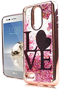 Chrome Motion Glitter Case Cover for LG Aristo 2/Aristo 2 Plus/Fortune 2/Tribute Dynasty/Rebel 4/Rebel 3 LTE/Risio 3/K8/K8 Plus/Zone 4/Phoenix 4 (2018) Phone (Rose Gold Love)