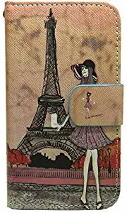 1x Cute Patterns Wallet Card Slots Kickstand Flip case cover for LG K4 ( 2016 Edition )/ LG Optimus Zone 3 / LG Spree / LG Rebel (Girl in Paris)