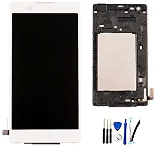 SOMEFUN LCD Display Screen Digitizer Touch Screen Glass Panel Assembly with Frame/Bezel Replacement for LG Tribute HD LS676 Boost/Virgin 5.0" White w/Frame