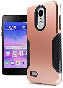 LG Rebel 4 Case, LG (Rebel 4) 4G LTE Case, AT&T Prepaid LG Phoenix 4 Case, Phone Case for Straight Talk LG Rebel 4 Prepaid Smartphone, Dual Layer Hard Cover Case Black Carbon Fiber Design (Rose Gold)