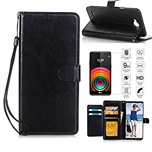 LG X Power 2 Case,LG Fiesta LTE/LG X Charge Case,LG LV7 Case with Screen Protector, I VIKKLY [Kickstand] Magnetic Snap Premium PU Leather Folio Flip Wallet with 5 Card Slot and Wrist Strap (Black)