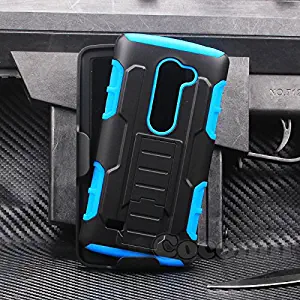 Cocomii Robot Armor LG Leon/C40/Sunset/Tribute 2/Destiny/Risio/Tribute Duo/Power Case New [Heavy Duty] Belt Clip Holster Kickstand Shockproof Bumper [Military Defender] Cover for LG Leon (R.Blue)