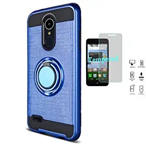 LG Rebel 4 Case, LG (Rebel 4) 4G LTE Case, Phone Case for Straight Talk LG Rebel 4 Prepaid Smartphone, Metal Texture Design Ring Stand Case (Blue-Black)