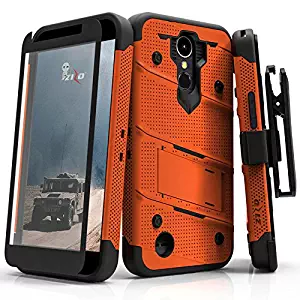 Zizo Bolt Series compatilbe with LG K20 Plus Case Military Grade Drop Tested with Tempered Glass Screen Protector Holster LG Harmony Orange Black