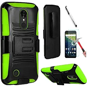 Luckiefind Compatible with LG Aristo Lv3/LG Aristo 2/LG Tribute Dynasty/LG Fortune/LG Phoenix 3/LG Risio 2/LG Rebel 2/Zone 4, Dual Layer Hybrid Kickstand Cover Case Holster Clip (Green)
