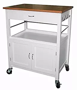 eHemco Kitchen Island Cart Natural Butcher Block Bamboo Top with White Base