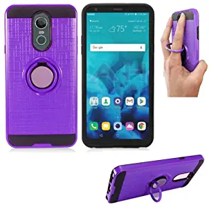 Phone Case for LG Stylo-4 Q710MS MetroPCS (6.2" screen display) Textured Dual-Layered Finger Holder Ring-Stand (Ring-Stand Purple-Black TPU)