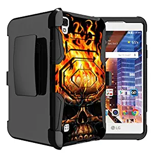 Untouchble Case for LG Tribute HD Skull Case | LG Volt 3 Case | LG X Style Case [Max Alpha Holster] Dual Layer [Kickstand] Hybrid Armor [Swivel Holster] - Skull on Fire