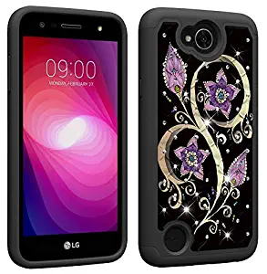 NVWA for LG X Charge / Fiesta2 LTE/Fiesta LTE / K10 Power/X Power2 (2017) Case Tough Dual Layer 2 in 1 Rugged Rubber Hybrid Hard Soft Back Protective Cover Coloured Drawing Crystal Peacock Floral