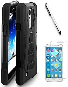 LG Fortune M153 ( Cricket ) case, LG Phoenix 3 M150 ( AT&T ) Case, Luckiefind Premium Hybrid Dual Layer Case with Stand, Stylus Pen, Screen Protector Accessory. (Stand Black)