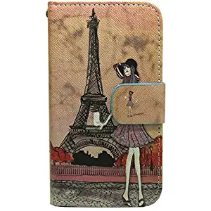 1x Cute Patterns Wallet Card Slots Kickstand Flip case cover for LG Optimus G Pro / E988 F240k F240s f240l (Girl in Paris)
