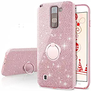 LG Stylo 2 V Case,LG Stylo 2 / Stylo 2 Plus/Stylus 2 Glitter Case,Silverback Girls Bling Glitter Case with 360 Rotating Ring Stand, 3 Layers Cover for for LG LS775 -Rose Gold