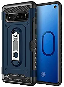 Samsung Galaxy S10 Case, KMISS [Card Slot Holder] Dual Layer Hybrid Protective Case Ultra Slim Thin Hard Cover with Credit Card Slot and Kickstand for Samsung Galaxy S10 6.1 Inch (Blue)