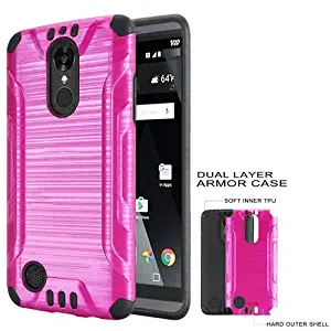 Phone Case for LG Rebel 4, Rebel-2 (Tracfone), Aristo-2 Plus, Fortune 2, Phoenix 4, Phoenix-3 Brush Dual-Layered Cover (Combat Brush Pink-Black TPU)